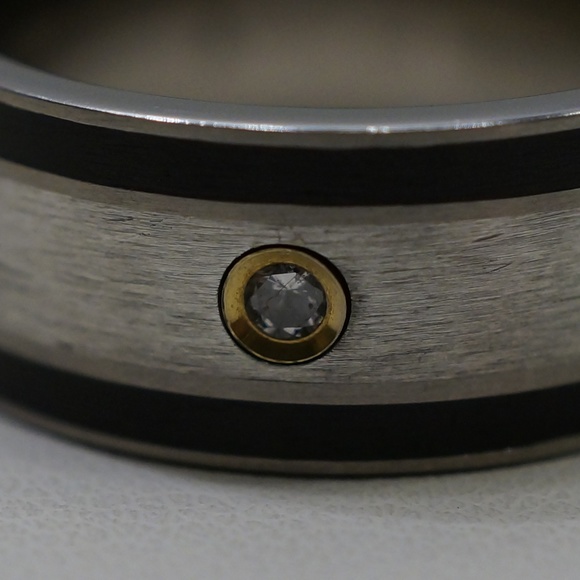 Titanium & Sterling Silver 925 Flat Band W/Diamond - Picture 5 of 6